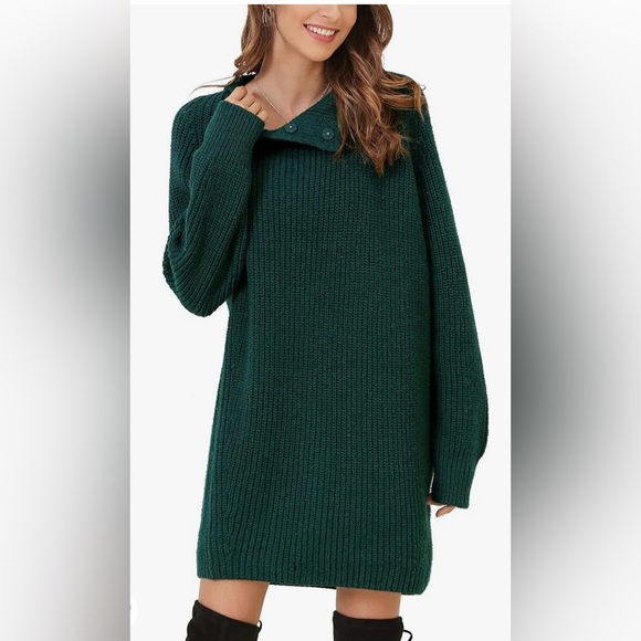 Woolen Bloom Women's Turtleneck Sweater Dress Mini Button Knit Sweaters - Picture 13 of 13